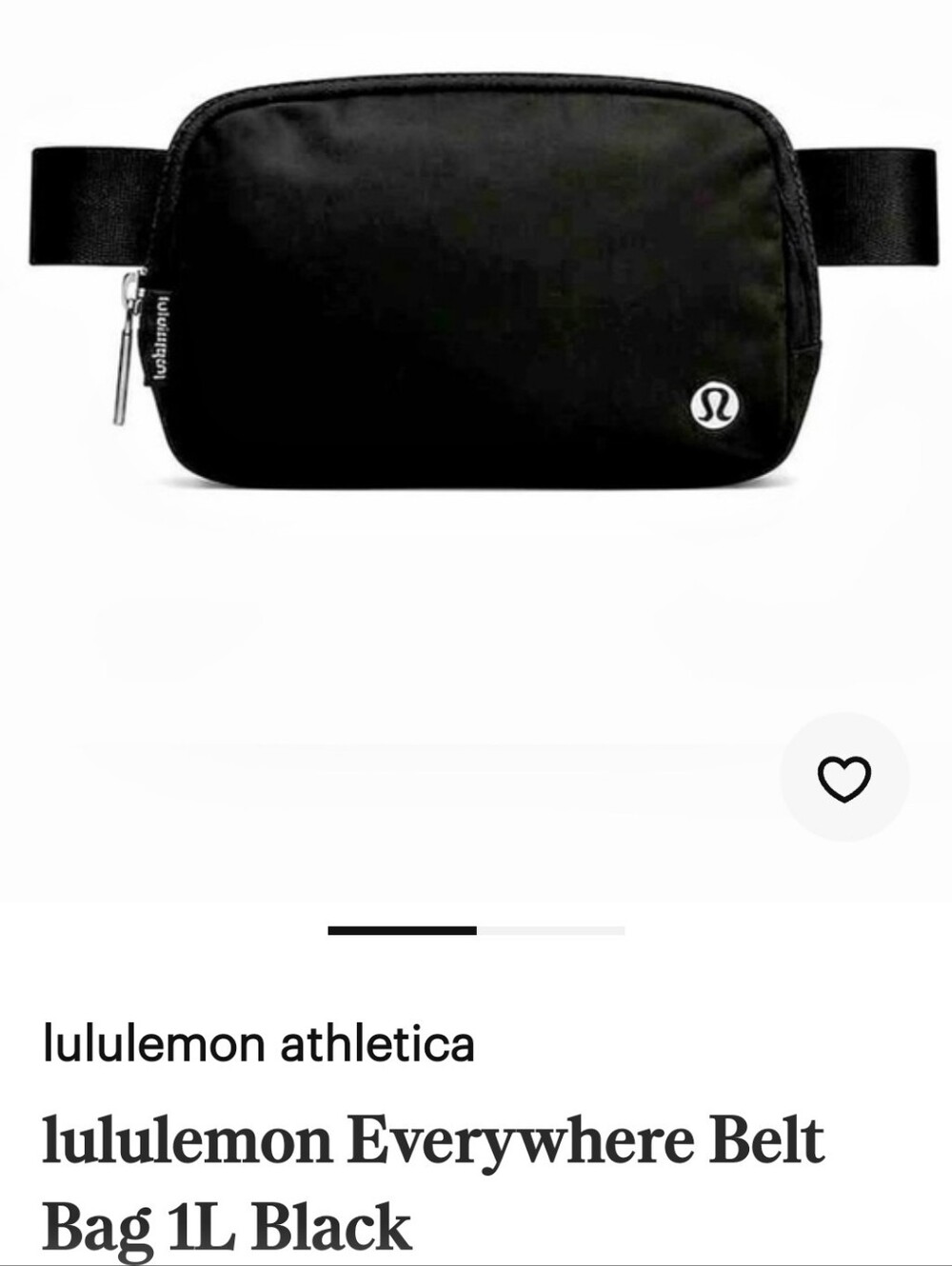 NWT. lululemon athletica Black Belt Bag with Silver Zip Pull